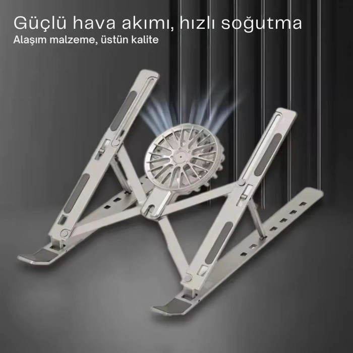 ShopyTech Fanlı Katlanır Laptop Notebook Standı  7 Kademeli Yükseklik Alüminyum Alaşım 16¨ inc Uyumlu