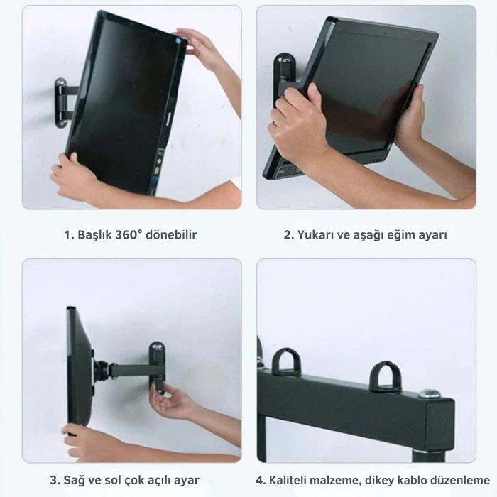 ShopyTech Hareketli 1032 TV Monitör Duvar Askı Aparatı 2 Kollu Tam Hareketli VESA 75x75 100x100  8 kg Taşıma Kapasiteli