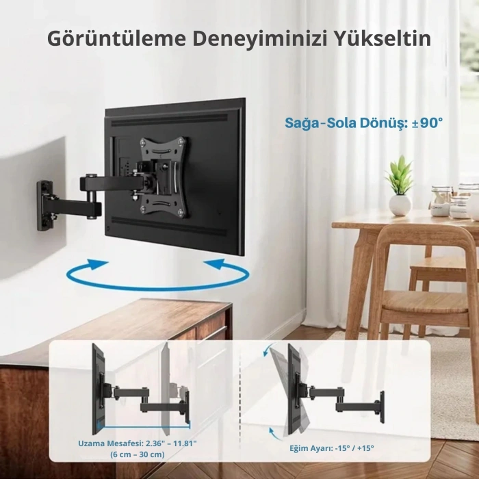 ShopyTech Hareketli 1032 TV Monitör Duvar Askı Aparatı 2 Kollu Tam Hareketli VESA 75x75 100x100  8 kg Taşıma Kapasiteli