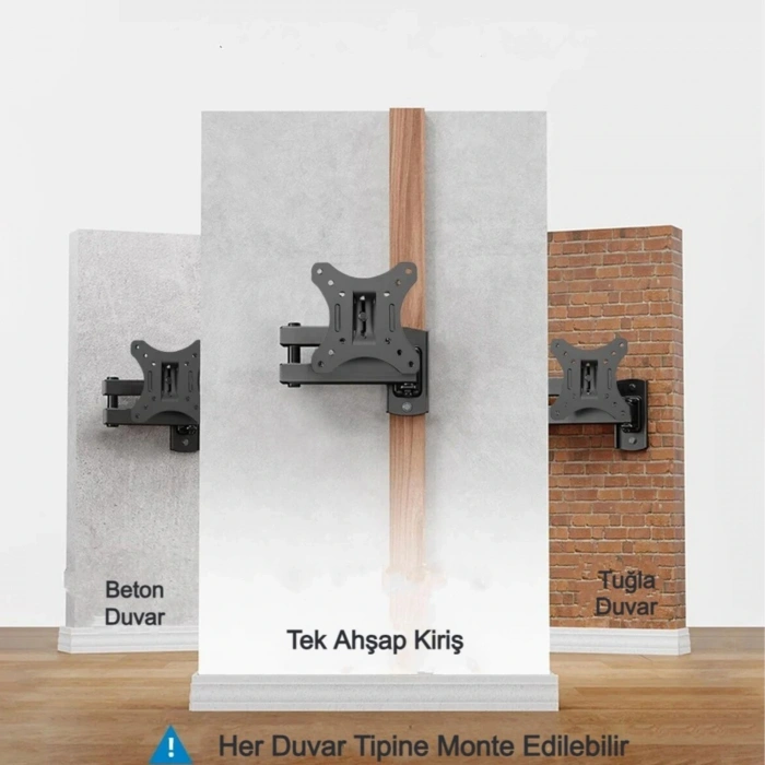 ShopyTech Hareketli 1032 TV Monitör Duvar Askı Aparatı 2 Kollu Tam Hareketli VESA 75x75 100x100  8 kg Taşıma Kapasiteli