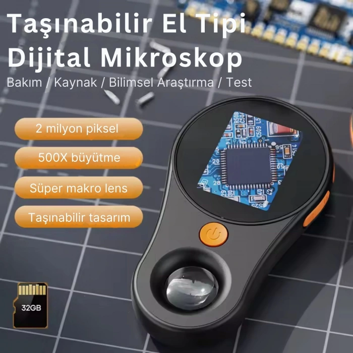 ShopyTech IPS Ekranlı Taşınabilir Dijital Mikroskop 500X 2MP 8 LED Işıklı 1080P Foto/Video TypeC Windows/Mac Uyumlu