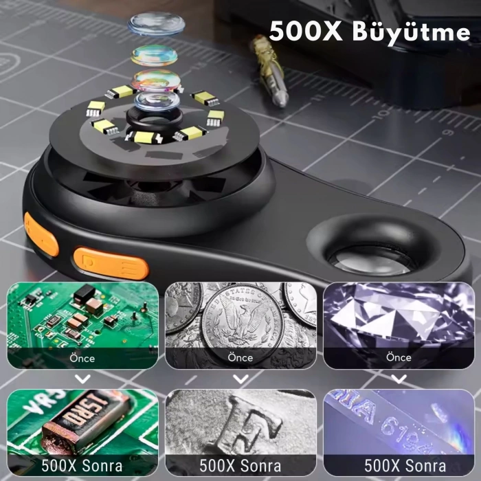 ShopyTech IPS Ekranlı Taşınabilir Dijital Mikroskop 500X 2MP 8 LED Işıklı 1080P Foto/Video TypeC Windows/Mac Uyumlu
