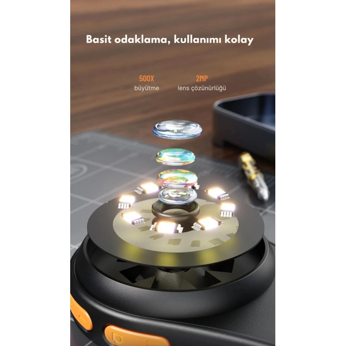 ShopyTech IPS Ekranlı Taşınabilir Dijital Mikroskop 500X 2MP 8 LED Işıklı 1080P Foto/Video TypeC Windows/Mac Uyumlu