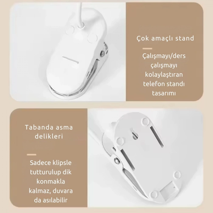 ShopyTech Klipsli LED Masa Lambası USB Şarjlı 3 Kademeli Dokunmatik Göz Yormaz Işık (4000 mAh)