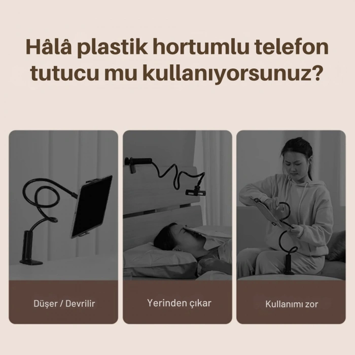 ShopyTech Metal 360° Uzun Kol Tablet/Telefon Standı Kelepçeli Masa/Yatak Başlığı Tutucu 6¨-12.9¨Uyumlu