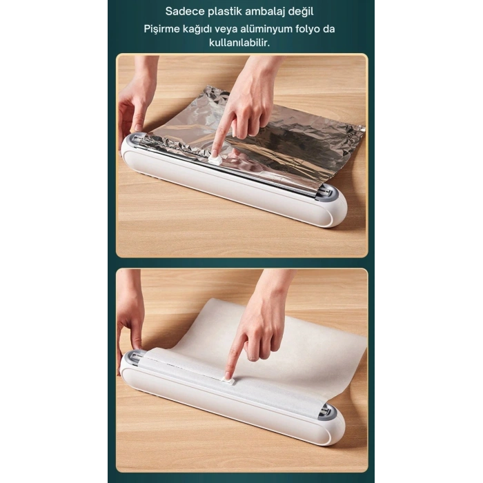 ShopyTech Mıknatıslı Streç Film Folyo Yağlı Kağıt Dispenseri Çift Yönlü Bıçaklı 30 cm Rulo Kesici