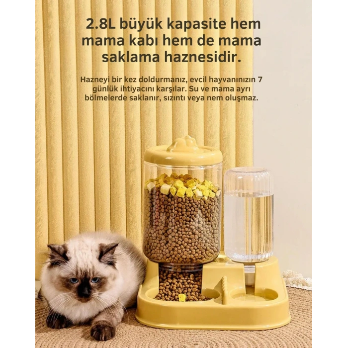 ShopyTech Otomatik Kedi Köpek Mama ve Su Kabı 2,8 Litre Kuru Mama Haznesi 1 Litre Otomatik Su Dağıtıcılı Yavaş Beslemeli 2si 1 Arada Mama İstasyonu