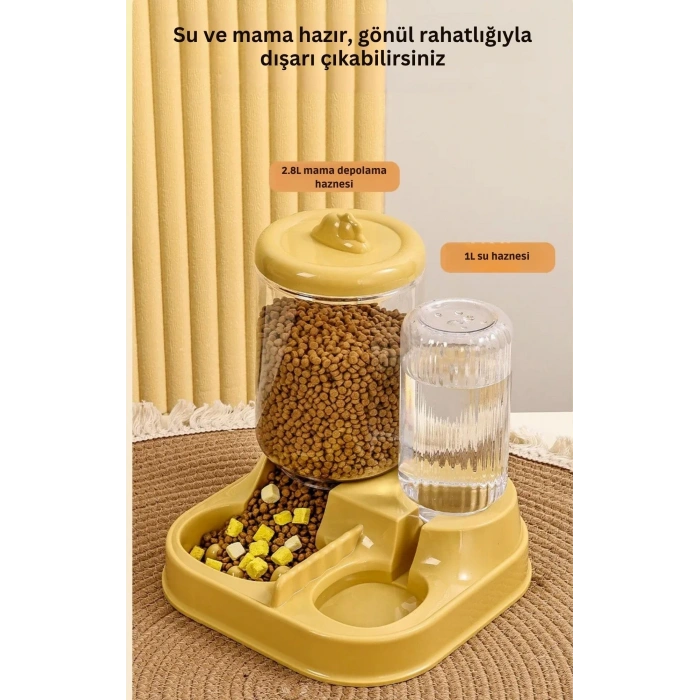 ShopyTech Otomatik Kedi Köpek Mama ve Su Kabı 2,8 Litre Kuru Mama Haznesi 1 Litre Otomatik Su Dağıtıcılı Yavaş Beslemeli 2si 1 Arada Mama İstasyonu