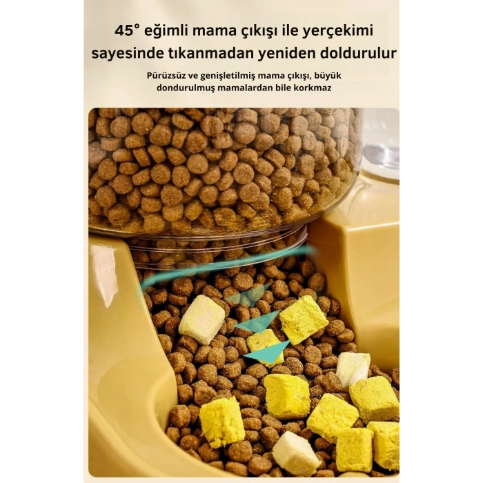 ShopyTech Otomatik Kedi Köpek Mama ve Su Kabı 2,8 Litre Kuru Mama Haznesi 1 Litre Otomatik Su Dağıtıcılı Yavaş Beslemeli 2si 1 Arada Mama İstasyonu