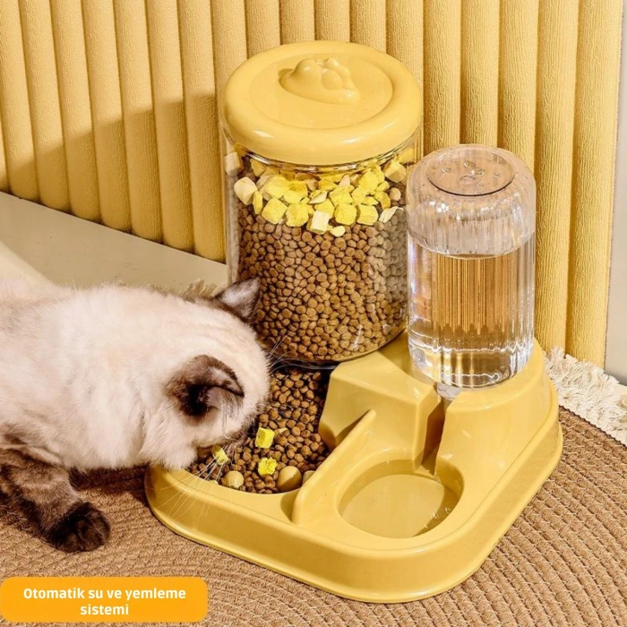 ShopyTech Otomatik Kedi Köpek Mama ve Su Kabı 2,8 Litre Kuru Mama Haznesi 1 Litre Otomatik Su Dağıtıcılı Yavaş Beslemeli 2si 1 Arada Mama İstasyonu