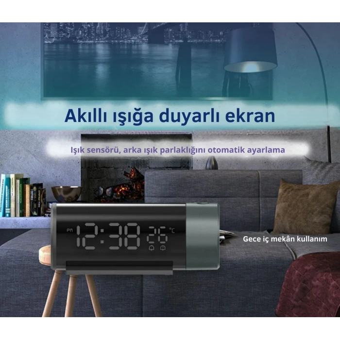 ShopyTech Projeksiyonlu Dijital Çalar Saat  Çift Alarm Termometre 180° Döner Kırmızı Projeksiyon Otomatik Parlaklık USB Telefon Şarjı