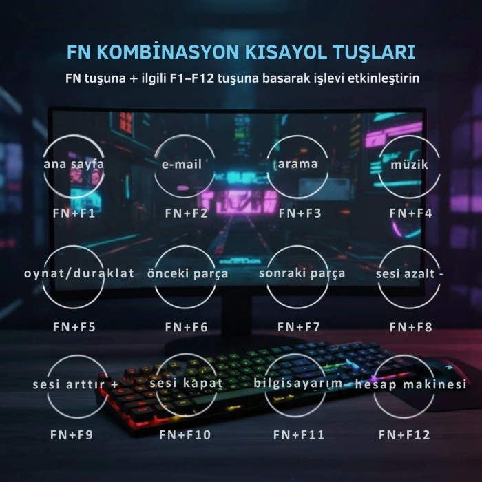 ShopyTech RGB Aydınlatmalı 104 Tuş Gaming Klavye USB 2.0 Mekanik Tuş Hissi FN Kısayolları