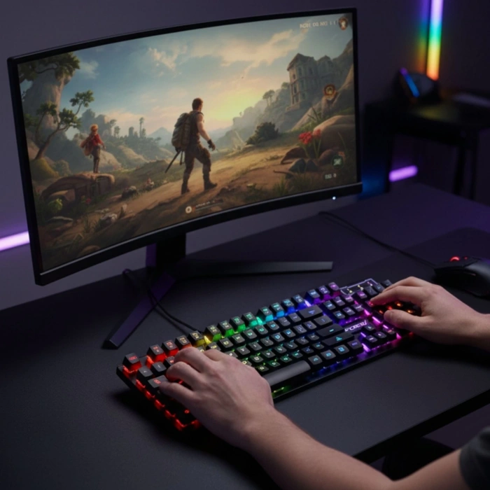 ShopyTech RGB Aydınlatmalı 104 Tuş Gaming Klavye USB 2.0 Mekanik Tuş Hissi FN Kısayolları