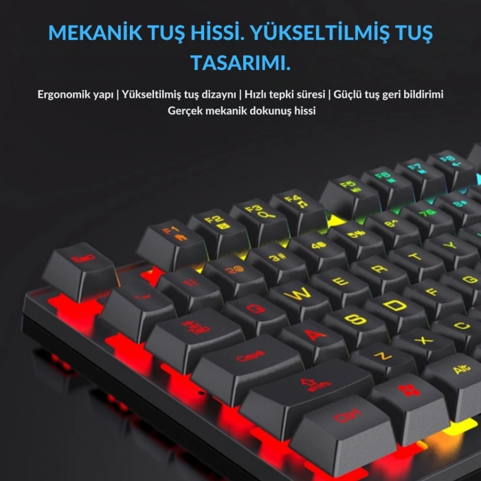 ShopyTech RGB Aydınlatmalı 104 Tuş Gaming Klavye USB 2.0 Mekanik Tuş Hissi FN Kısayolları