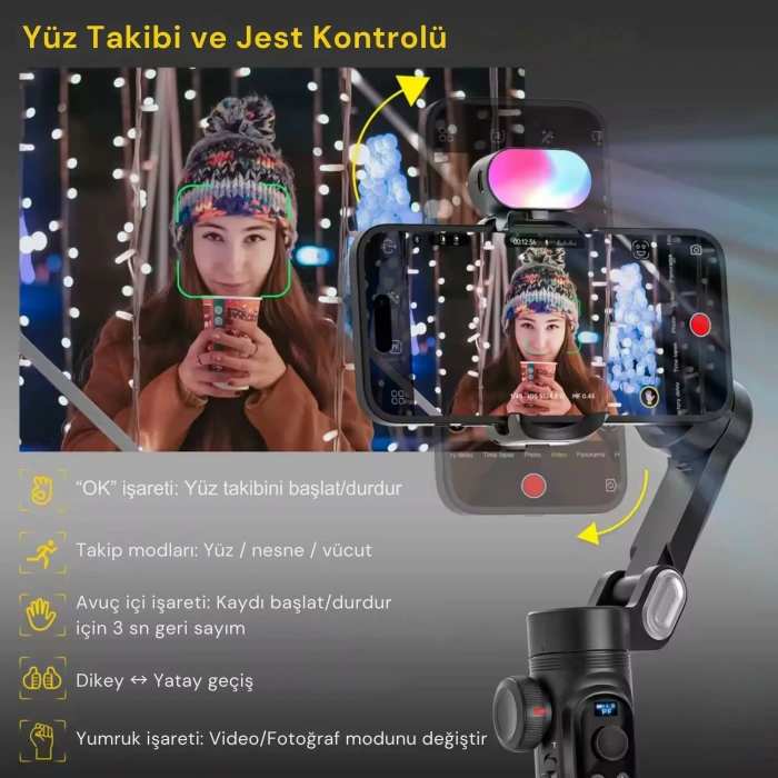 ShopyTech Smart X Pro Combo 3 Eksen Akıllı Telefon Gimbal Stabilizer (iOS & Android)