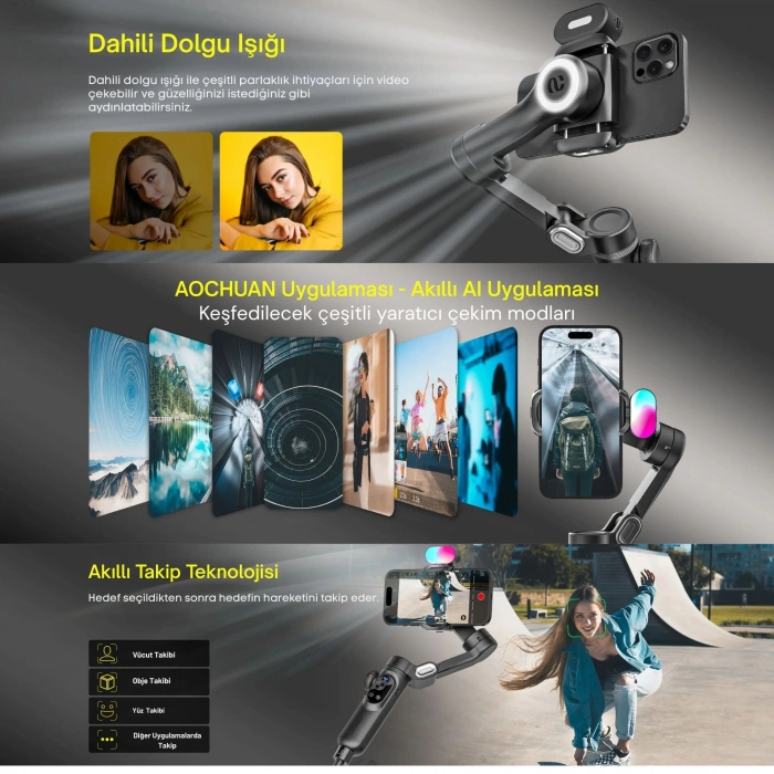 ShopyTech Smart X Pro Combo 3 Eksen Akıllı Telefon Gimbal Stabilizer (iOS & Android)