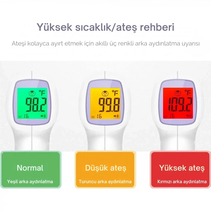 ShopyTech Temassız Kızılötesi Ateş Ölçer 1 Saniyede Ölçüm 3 Renkli Ateş Uyarısı Oda/Nesne Modu C/F 32 Hafıza  CE