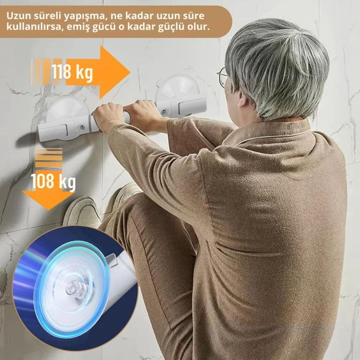 ShopyTech Vantuzlu Banyo Tutunma Barı Kaymaz Duş Tutma Kolu Emniyet El Rayı Yaşlı  Çocuk  Hamile  Engelliler İçin Hareket Destek Kolu 35 cm