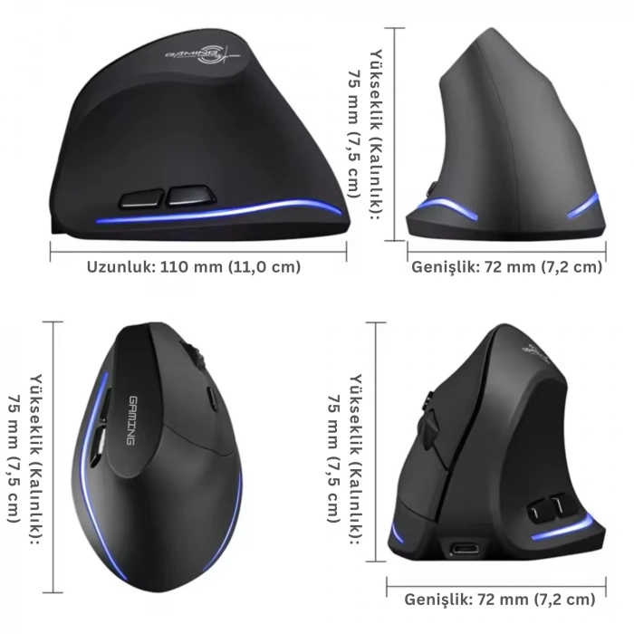 ShopyTech Zelotes F35 Dikey Kablosuz Mouse Ergonomik Şarjlı 2.4G 1000/1600/2400 DPI 6 Tuş