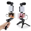 ShopyTech 5i 1 Arada Mikrofonlu LED Işıklı Vlog Kiti Tabanca Tutuşlu Masaüstü Tripod & Selfie Stick|Telefon/Kamera Uyumlu