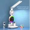 ShopyTech Çift Başlıklı LED Masa Lambası Fanlı Dijital Saatli RGB Ambiyans Dokunmatik Type-C Şarjlı