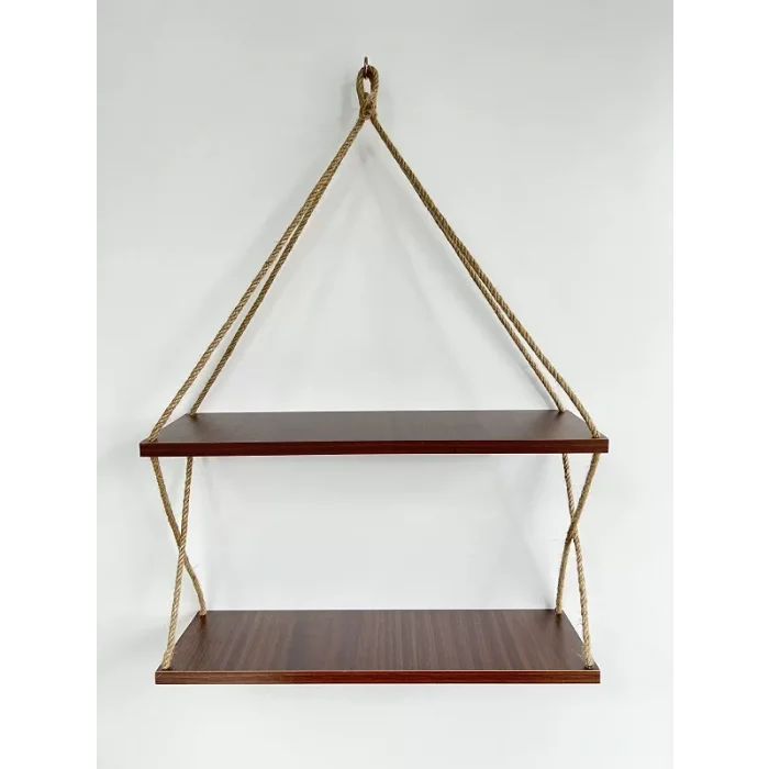 2 Katlı Jüt Keten Halatlı Duvar Rafı Çok Amaçlı Mutfak Banyo Oda Kitaplık Çiçeklik Rafı