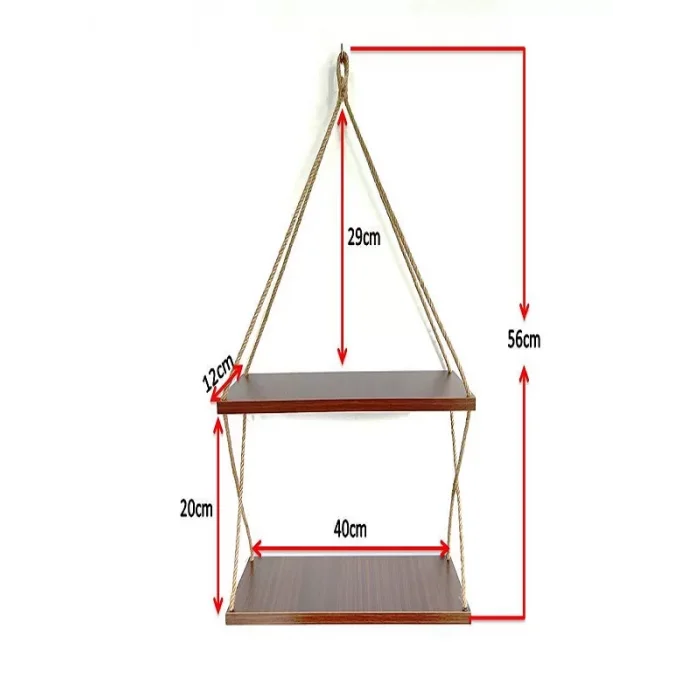 2 Katlı Jüt Keten Halatlı Duvar Rafı Çok Amaçlı Mutfak Banyo Oda Kitaplık Çiçeklik Rafı