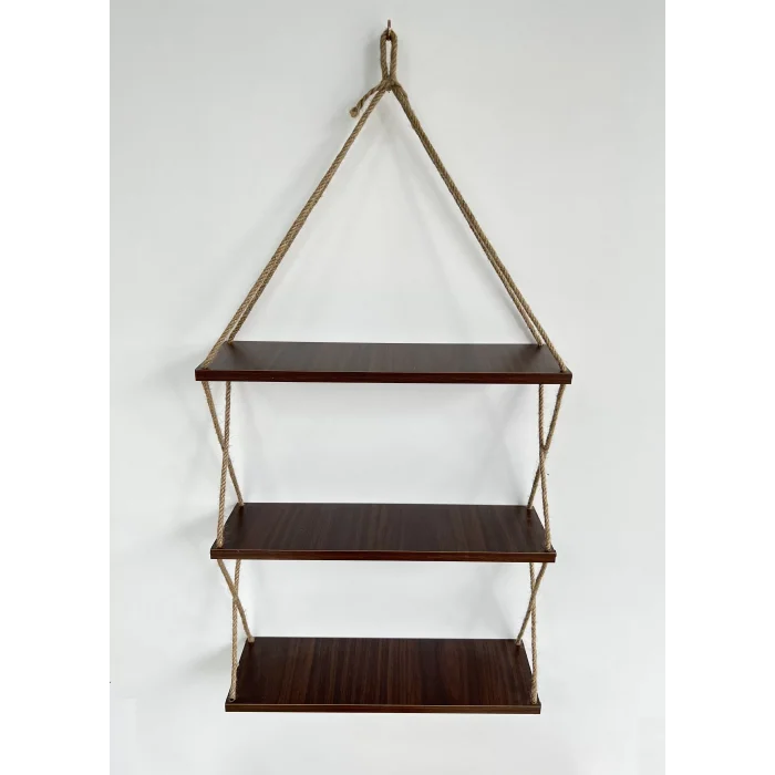 3 Katlı Dekoratif Keten Halatlı Mutfak Banyo Oda Çiçeklik Kitaplık Doğal Çok Amaçlı Duvar Rafı