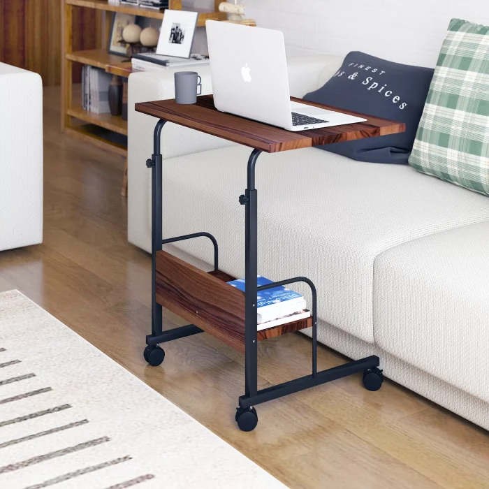 60X40 Raflı Yükseklik Ayarlı Frenli Tekerlekli Laptop Sehpası Çalışma Masası