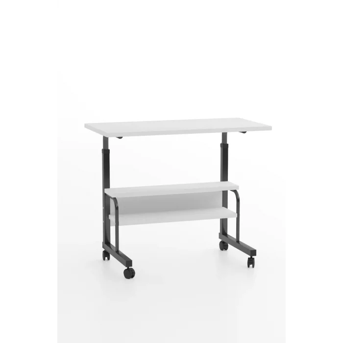 80x40 Yükseklik Ayarlı Raflı Kilitli Tekerlekli Taşınabilir Laptop Sehpası ve Çalışma Masası BEYAZ