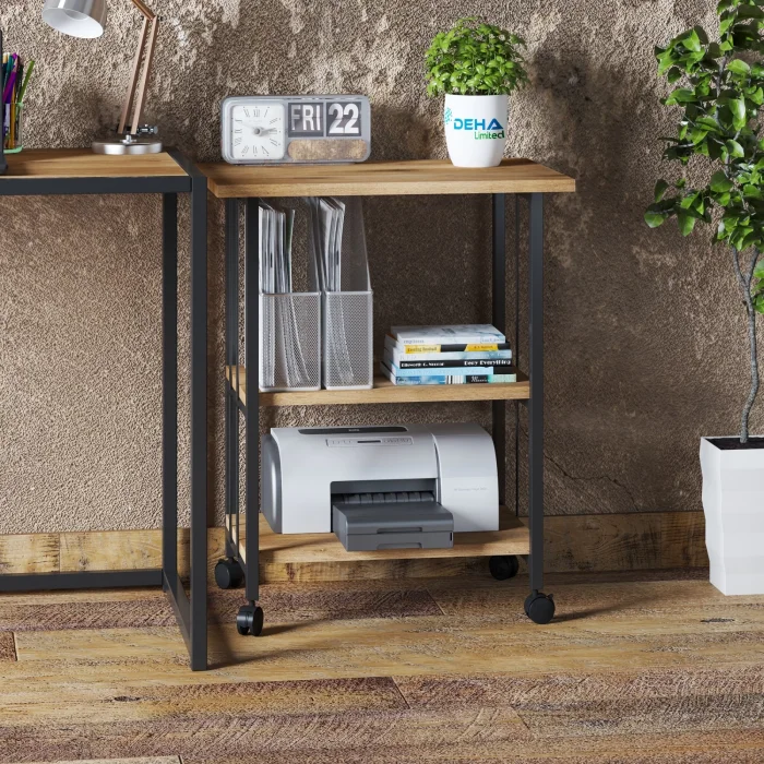 Çok Amaçlı Frenli Tekerlekli 3 Katlı Mutfak Fırınlık Kahve Masası Yazıcı Sehpası Servis Sunum Arabası