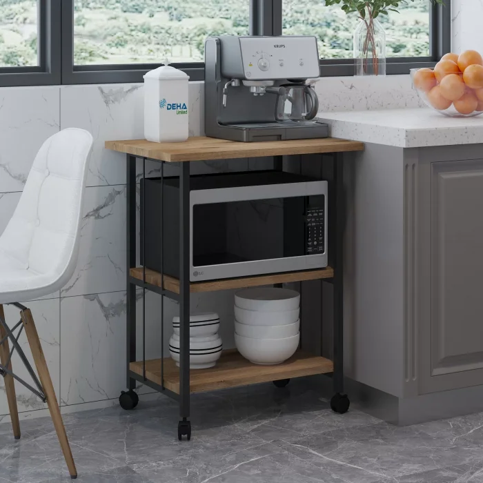 Çok Amaçlı Frenli Tekerlekli 3 Katlı Mutfak Fırınlık Kahve Masası Yazıcı Sehpası Servis Sunum Arabası