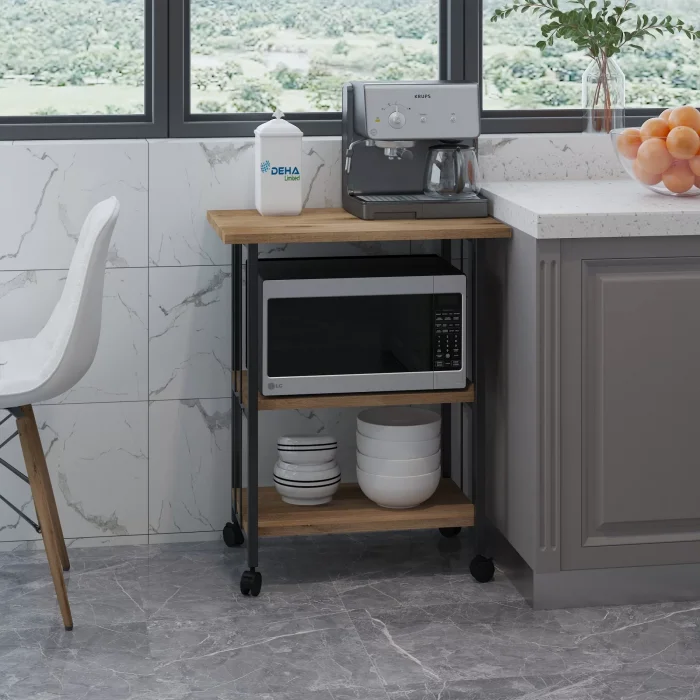 Çok Amaçlı Frenli Tekerlekli 3 Katlı Mutfak Fırınlık Kahve Masası Yazıcı Sehpası Servis Sunum Arabası