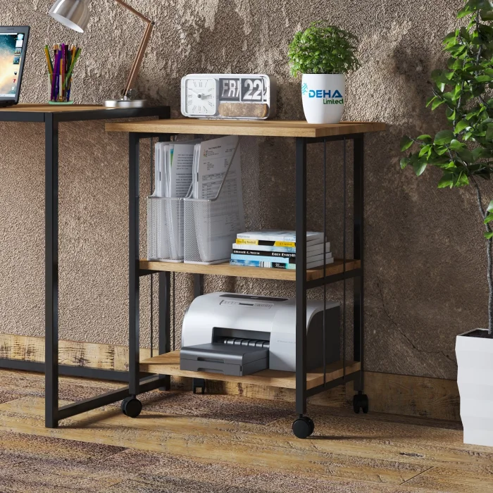 Çok Amaçlı Frenli Tekerlekli 3 Katlı Mutfak Fırınlık Kahve Masası Yazıcı Sehpası Servis Sunum Arabası