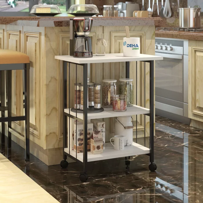 Çok Amaçlı Frenli Tekerlekli 3 Katlı Mutfak Fırınlık Kahve Masası  Yazıcı Sehpası Servis Sunum Arabası BEYAZ
