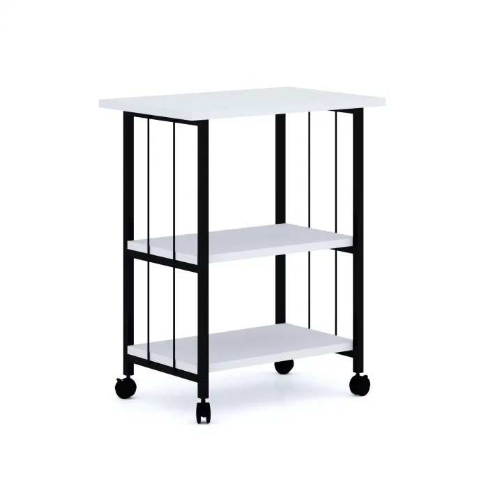 Çok Amaçlı Frenli Tekerlekli 3 Katlı Mutfak Fırınlık Kahve Masası  Yazıcı Sehpası Servis Sunum Arabası BEYAZ