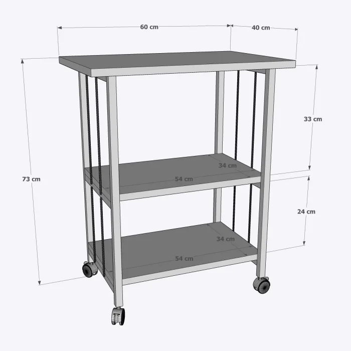 Çok Amaçlı Frenli Tekerlekli 3 Katlı Mutfak Fırınlık Kahve Masası  Yazıcı Sehpası Servis Sunum Arabası BEYAZ
