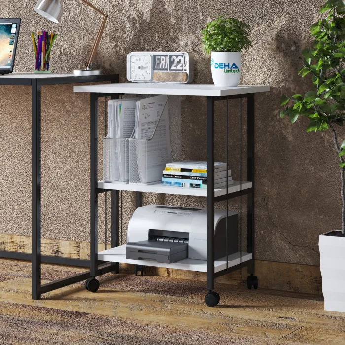 Çok Amaçlı Frenli Tekerlekli 3 Katlı Mutfak Fırınlık Kahve Masası  Yazıcı Sehpası Servis Sunum Arabası BEYAZ
