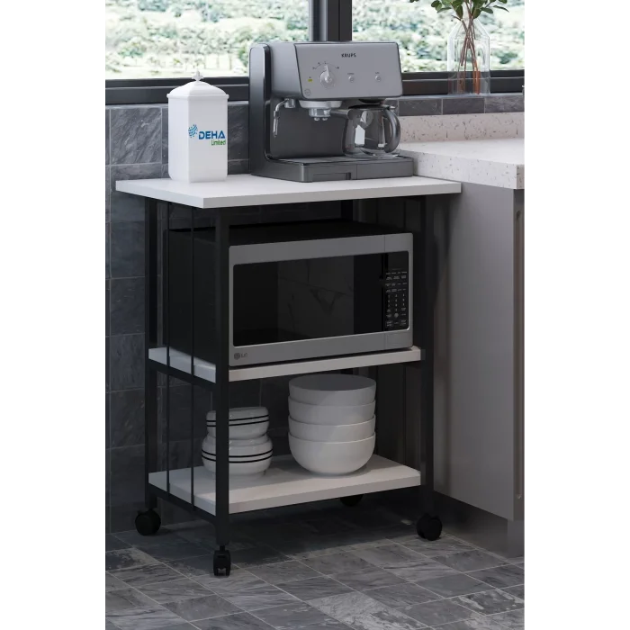 Çok Amaçlı Frenli Tekerlekli 3 Katlı Mutfak Fırınlık Kahve Masası  Yazıcı Sehpası Servis Sunum Arabası BEYAZ