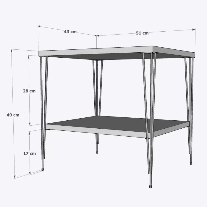 Firkete Siyah Tel Ayaklı Alt Raflı Parlak Bambu Yüzey Yan Sehpa Komodin