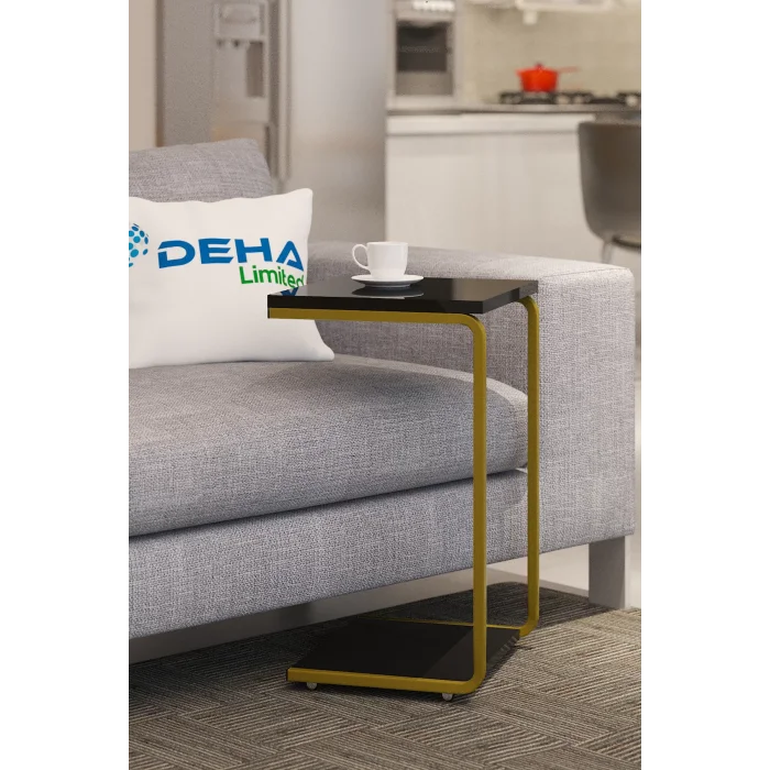 Modern Tasarım İki Katlı Tekerlekli Gold Servis Sehpası Koltuk Yan C Sehpa Zigon Sehpa Siyah