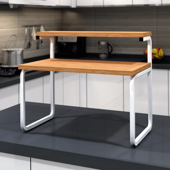 Mutfak Organizer Tezgah Üstü Metal Raflı Mikrodalga Fırın Standı BAMBU