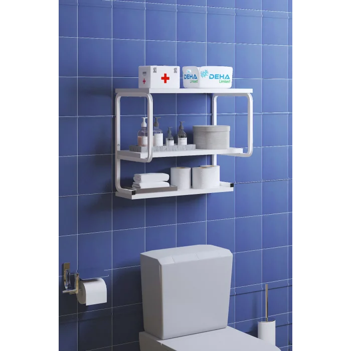 Üç Katlı Klozet Üstü Düzenleyici  Çamaşır Makinesi Duvar Rafı Banyo Dolabı