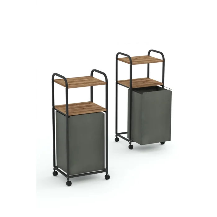 2 RAFLI FRENLİ TEKERLEKLİ ÇAMAŞIR SEPETİ BANYO DOLABI KİRLİ SEPETLİ BANYO DÜZENLEYİCİ ÇAMAŞIRLIK