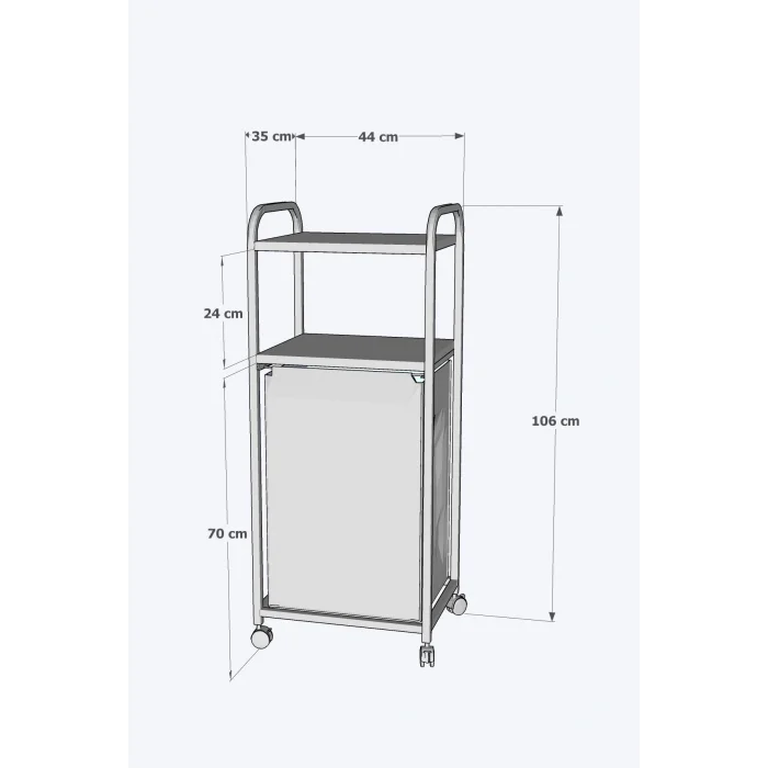 2 RAFLI FRENLİ TEKERLEKLİ ÇAMAŞIR SEPETİ BANYO DOLABI KİRLİ SEPETLİ BANYO DÜZENLEYİCİ ÇAMAŞIRLIK