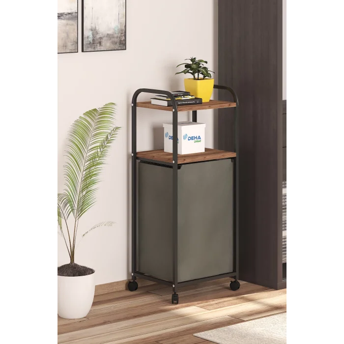 2 RAFLI FRENLİ TEKERLEKLİ ÇAMAŞIR SEPETİ BANYO DOLABI KİRLİ SEPETLİ BANYO DÜZENLEYİCİ ÇAMAŞIRLIK