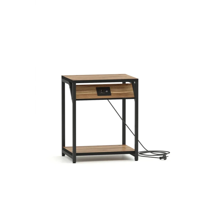 220Volt Priz’li ve Usb Type C Şarj Modüllü Koltuk Yanı Yan Sehpa Komidin Elektrikli Akıllı Sehpa