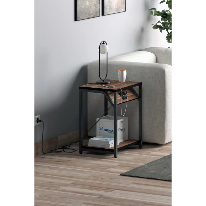 220Volt Priz’li ve Usb Type C Şarj Modüllü Koltuk Yanı Yan Sehpa Komidin Elektrikli Akıllı Sehpa