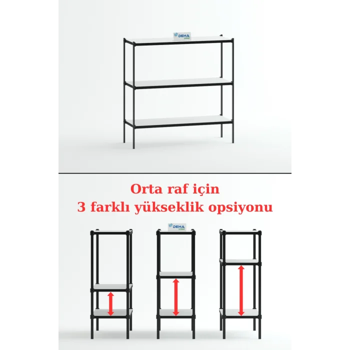 80x30 Ayarlanabilir Raflı Çok Amaçlı Üç Katlı Sehpa Mutfak Organizer Dresuar Kitaplık Raf Konsol