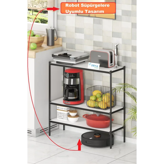 80x30 Ayarlanabilir Raflı Çok Amaçlı Üç Katlı Sehpa Mutfak Organizer Dresuar Kitaplık Raf Konsol